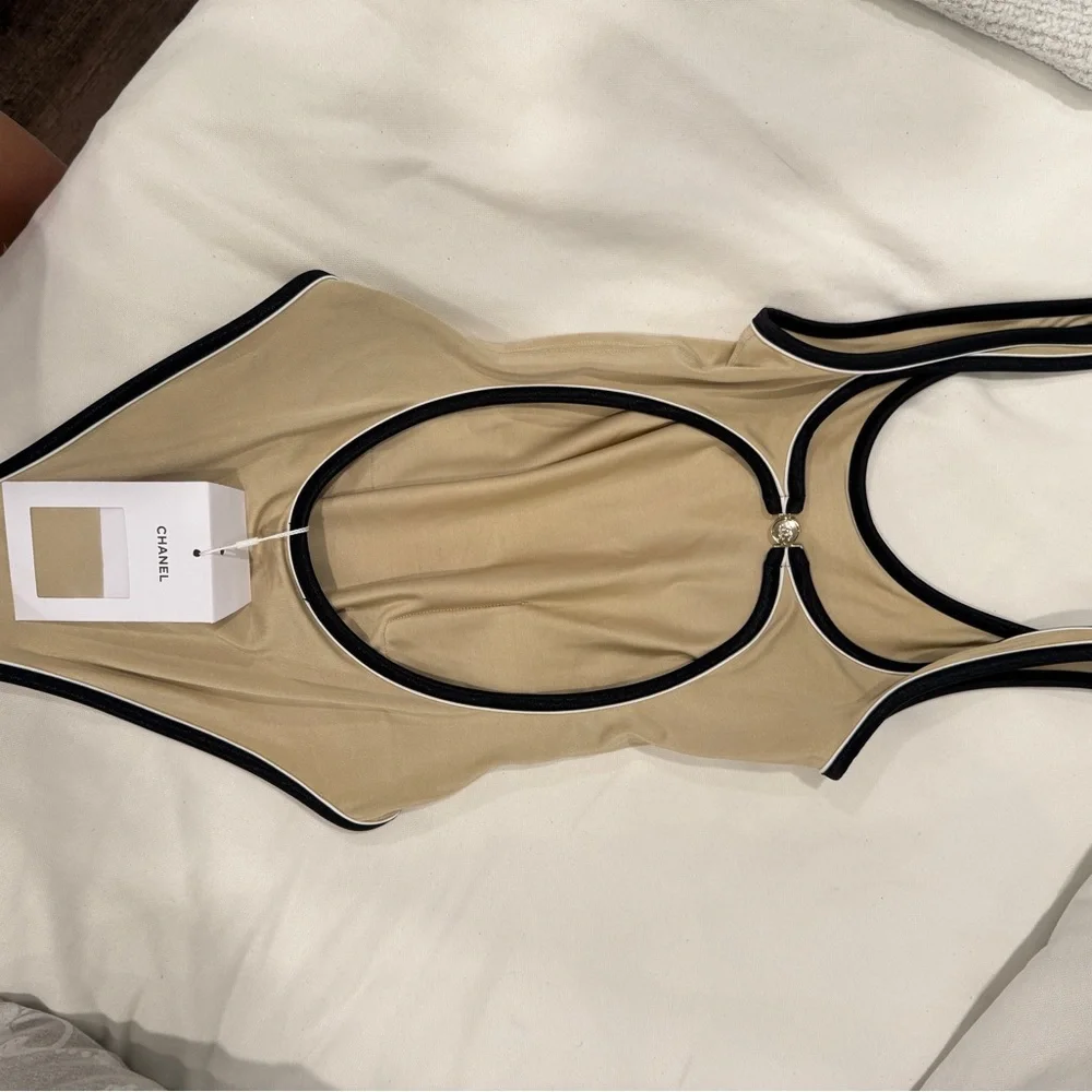 CHANEL Beige and Black Swimsuit - Picture 2 of 7